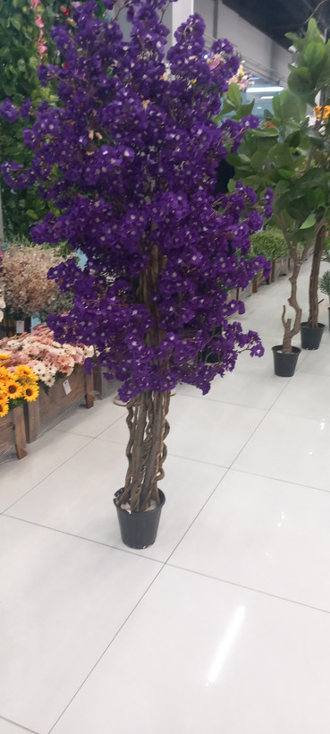 درختچه مصنوعی شکوفه رنگ بنفش با تنه طبیعی وریشه پیچ برای جلوه دادن به لمس طبیعی/ارسال فوری
